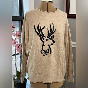 NWT LOFT sz XL Beige Sweater with Black Reindeer Design